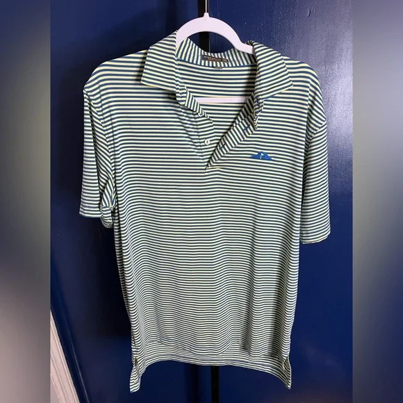 Peter Millar Summer Comfort Striped Polo Green & Yellow - Picture 1 of 4